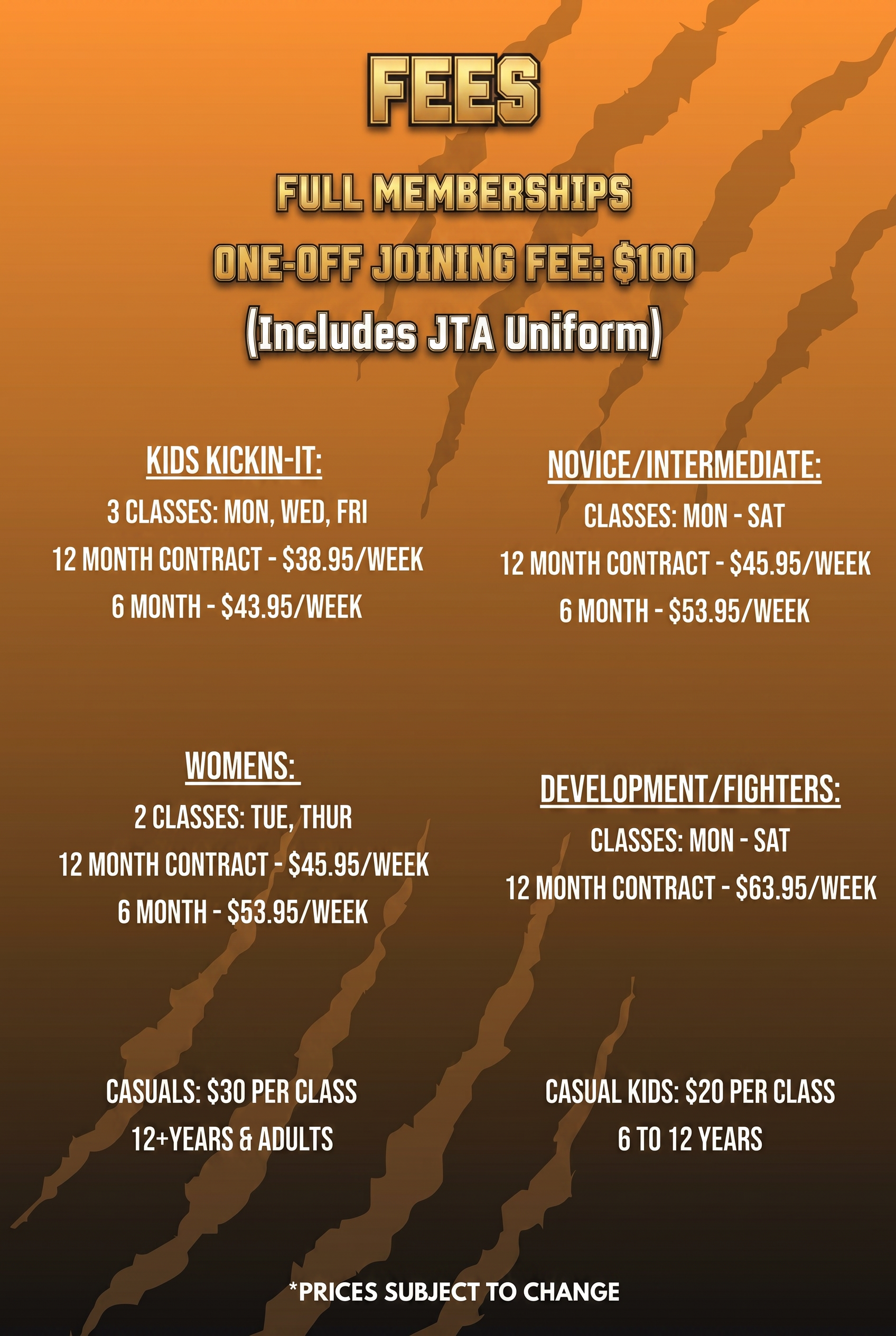 JTA basic fees and membership pricing