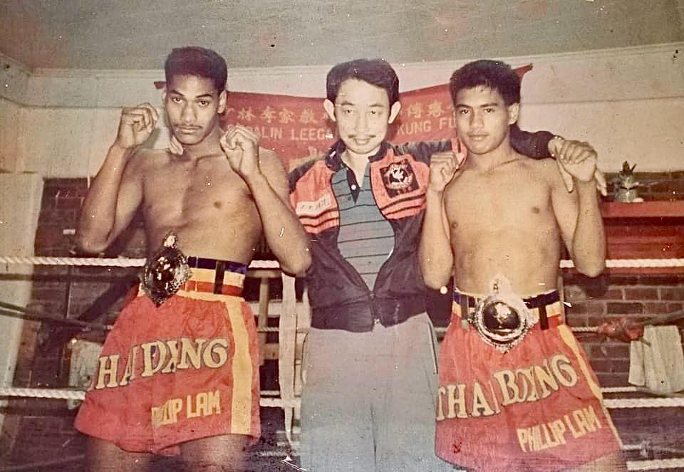 Jojo with Sifu Phillip Lam and a fellow Lee Gar fighter